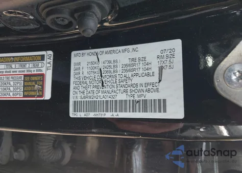 2020 Honda Cr-V Awd Lx из США, поврежденный, VIN 5J6RW2H21LA014327